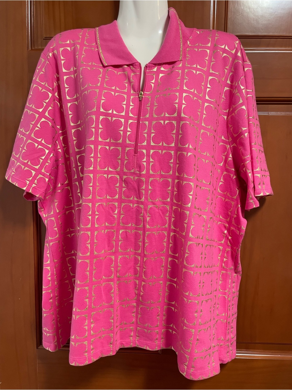 Liz Claiborne Hot Pink Polo with Gold Grid Motif